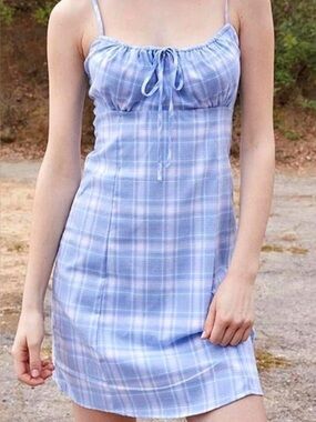 PacSun Light Blue Plaid Tie-Front Mini Dress